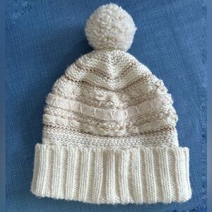 Lauren Ralph Lauren Ivory Knit Hat with Pom-Pom